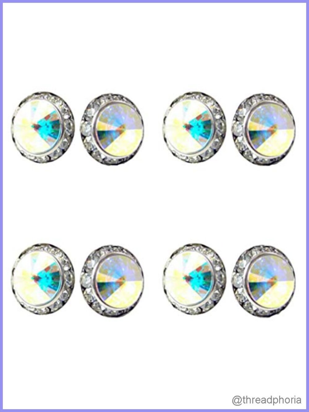 Round Crystal Stud Earrings Set of 4 Pairs Dance Stage Jewelry
